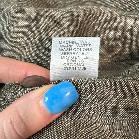 FLAX 100% Linen Market Tunic Top Scoop Neck 3/4 Sleeve Side Button Slit Blouse - Picture 13 of 13